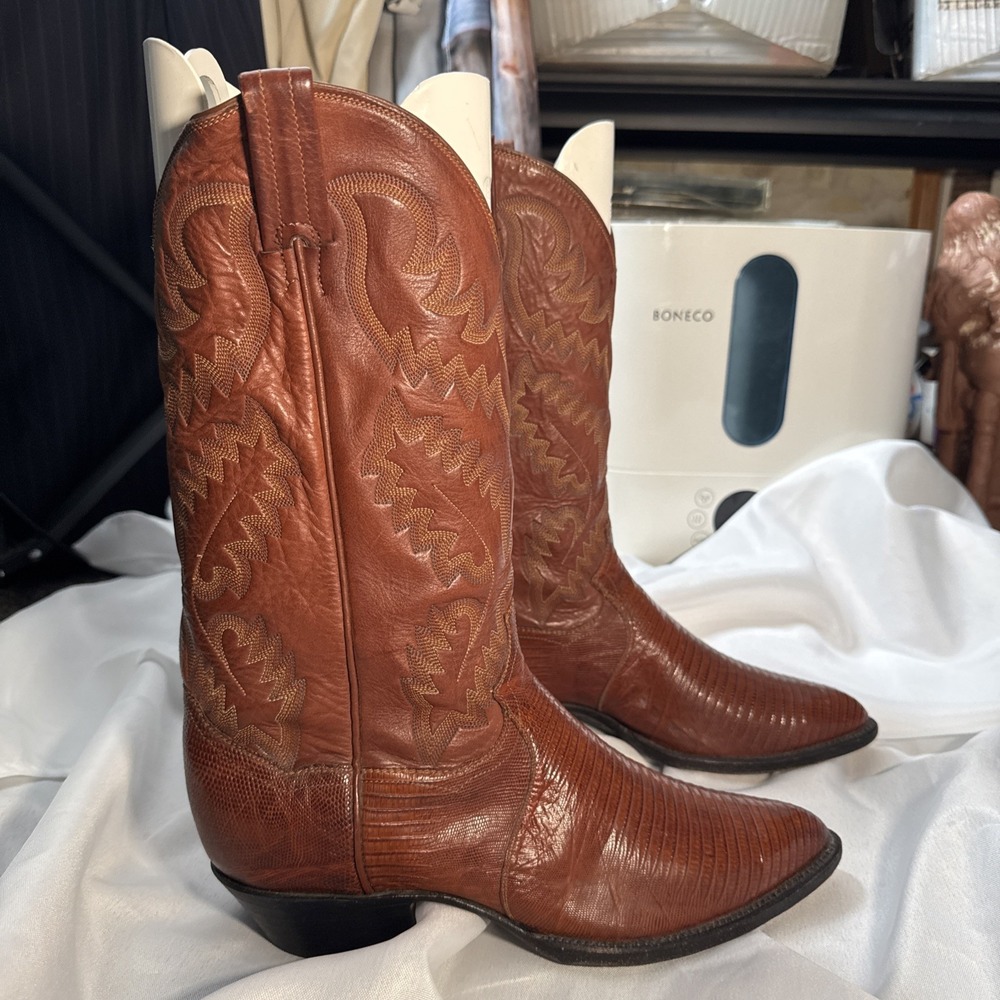 PANHANDLE SLIM NATURAL EXOTIC TEJU LIZARD WESTERN BOOTS 8.5 D